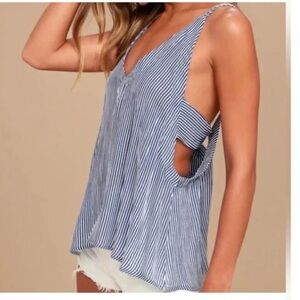 Lulus , women's blue, white striped sleeveless blouse, tie on the back size med